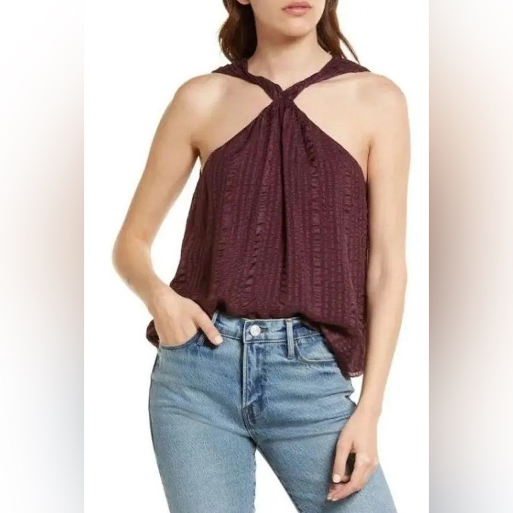 NWT Frame Denim 100% Silk Racer Front Sleeveless‎ Top in Burgundy Red - XS